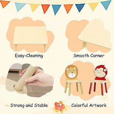 Lufeiya Kids Table and 2 Chairs Set, Toddler Activity Play Table Set, 3-Piece Set