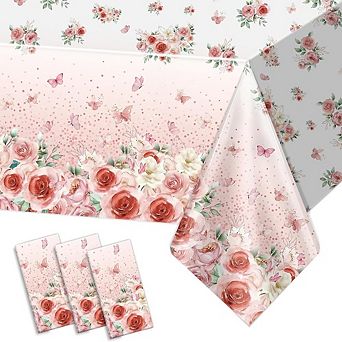 3-Pack Floral Baby Shower Tablecloths, Disposable Plastic Party Covers