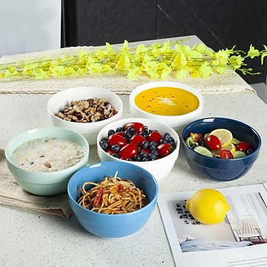 Ceramic Soup & Cereal Bowls, Set of 6, Thick-Edge Non-Slip Design