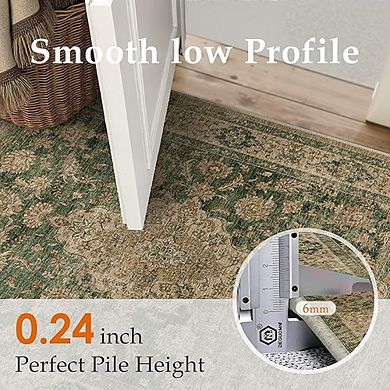 Vintage Floral Washable Non-Slip Low Pile Entry Area Rug