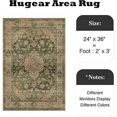Vintage Floral Washable Non-Slip Low Pile Entry Area Rug
