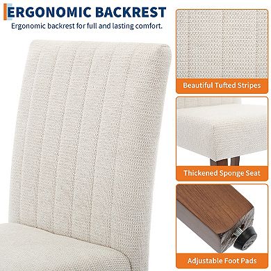 Upholstered Dining Chairs Set of 2, Upholstered linen Kitchen Chairs with Wood Legs, Padded Seats