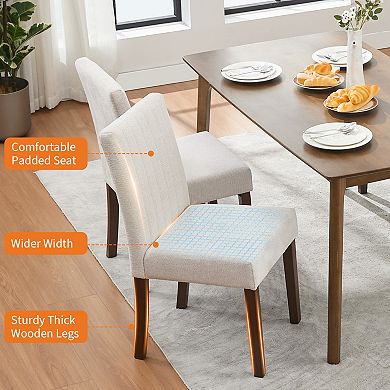 Upholstered Dining Chairs Set of 2, Upholstered linen Kitchen Chairs with Wood Legs, Padded Seats