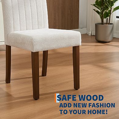 Upholstered Dining Chairs Set of 2, Upholstered linen Kitchen Chairs with Wood Legs, Padded Seats