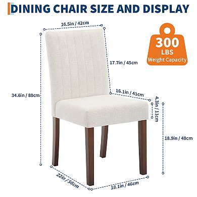 Upholstered Dining Chairs Set of 2, Upholstered linen Kitchen Chairs with Wood Legs, Padded Seats