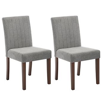 Upholstered Dining Chairs Set of 2, Upholstered linen Kitchen Chairs with Wood Legs, Padded Seats