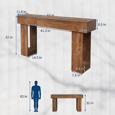 Sturdy Wood Console Table for Entryway 63" Farmhouse Rectangular Sofa Table