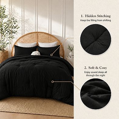 Queen 3-Piece Comforter Set: Solid Breathable Quilted Microfiber, Luxury Soft Down Alternative All