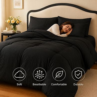 Queen 3-Piece Comforter Set: Solid Breathable Quilted Microfiber, Luxury Soft Down Alternative All