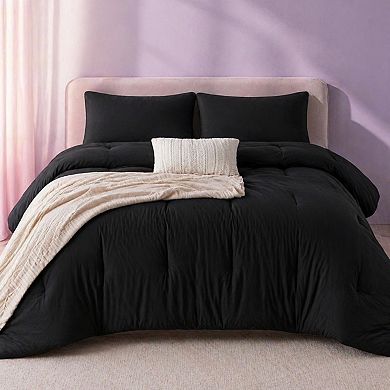 Queen 3-Piece Comforter Set: Solid Breathable Quilted Microfiber, Luxury Soft Down Alternative All