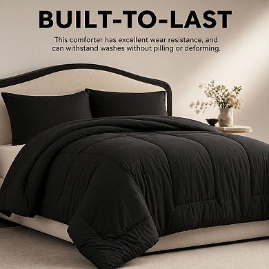 Queen 3-Piece Comforter Set: Solid Breathable Quilted Microfiber, Luxury Soft Down Alternative All
