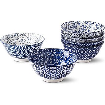 Cereal & Soup Bowls Set of 6 Porcelain, Microwave & Dishwasher Safe