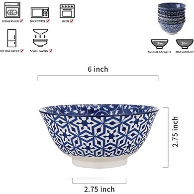 Cereal & Soup Bowls Set of 6 Porcelain, Microwave & Dishwasher Safe
