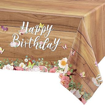 Floral Birthday Tablecloths, disposable plastic covers, decorative 3 pack