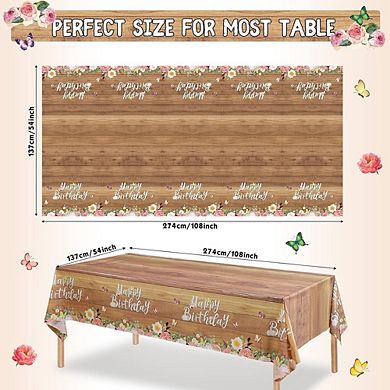 Floral Birthday Tablecloths, disposable plastic covers, decorative 3 pack