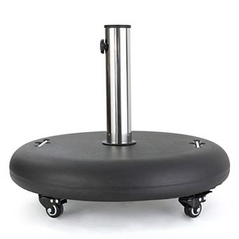 Patio Umbrella Base with Wheels, Outdoor Umbrella Stand, Concrete, Stainless Steel, Fit 40-58mm Pole