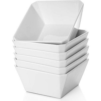 Porcelain Square Cereal Bowls Set, 16oz, Microwave & Dishwasher Safe, White