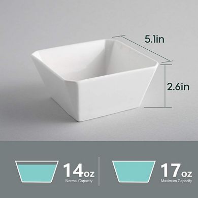 Porcelain Square Cereal Bowls Set, 16oz, Microwave & Dishwasher Safe, White