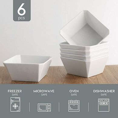 Porcelain Square Cereal Bowls Set, 16oz, Microwave & Dishwasher Safe, White