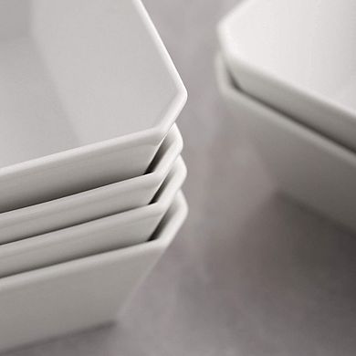 Porcelain Square Cereal Bowls Set, 16oz, Microwave & Dishwasher Safe, White