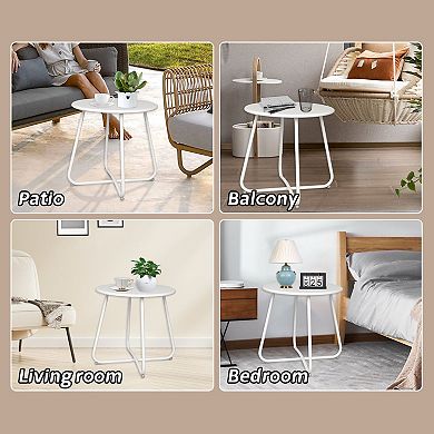Lufeiya Weatherproof Metal Side Table, Small Round End Table for Outdoor or Indoor