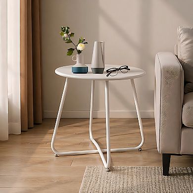 Lufeiya Weatherproof Metal Side Table, Small Round End Table for Outdoor or Indoor