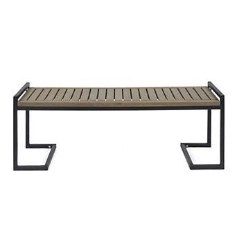 54 in Garden Bench Outdoor Bench Park Bench Wood and Metal Bench for Porch Yard Balcony, Acacia Wood