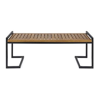 54 in Garden Bench Outdoor Bench Park Bench Wood and Metal Bench for Porch Yard Balcony, Acacia Wood