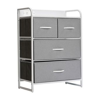 Flash Furniture 4 Fabric Drawer Nightstand with 2 USB Port/1 Outlet Charging Station