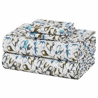 Queen Size Floral Bed Sheet Set Double Brushed Microfiber Deep Pocket 4 pc Soft Breathable