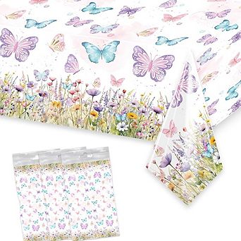 Butterfly Party Tablecloths, disposable plastic table covers, 3 pack