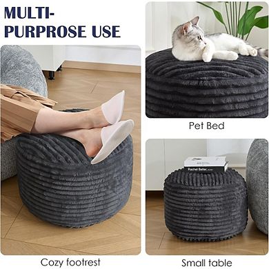 Corduroy Round Pouf Ottoman Memory Foam Footrest Soft Living Room Seat