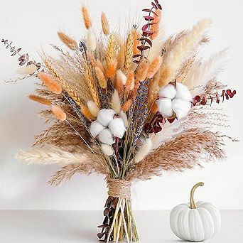 Fall Floral Bouquet with Pampas Grass and Cotton for Home Decor