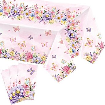 Butterfly Party Tablecloths, disposable plastic covers, waterproof 3 pack