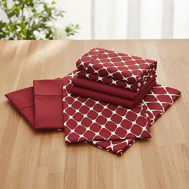 Luxury 6-Piece Bed Sheet Set Wrinkle Resistant Trellis Pattern 1500 Thread Count Microfiber Bedding