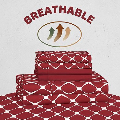 Luxury 6-Piece Bed Sheet Set Wrinkle Resistant Trellis Pattern 1500 Thread Count Microfiber Bedding