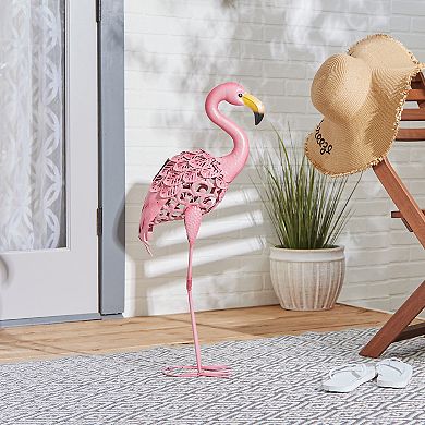 Zingz Home Flamingo Standing Tall Solar Metal Statue