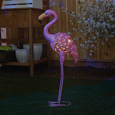 Zingz Home Flamingo Standing Tall Solar Metal Statue