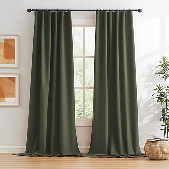 Faux Linen Blackout Curtains, Thermal Insulated Noise-Reducing Panels