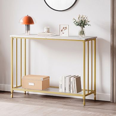 Slim Console Table for Entryway or Behind Sofa Engineered Wood Shelf, Sturdy Metal Frame