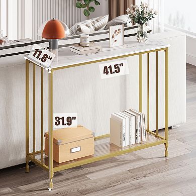 Slim Console Table for Entryway or Behind Sofa Engineered Wood Shelf, Sturdy Metal Frame