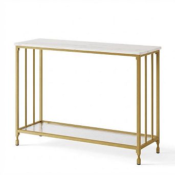 Slim Console Table for Entryway or Behind Sofa Engineered Wood Shelf, Sturdy Metal Frame