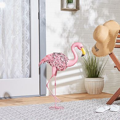 Zingz Home Flamingo Leaning Solar Metal Statue