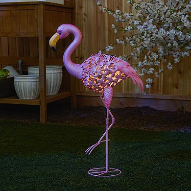 Zingz Home Flamingo Leaning Solar Metal Statue