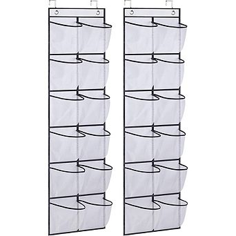 Over The Door Shoe Organizer with 12 Large Mesh Pockets Hanging Storage Rack 2 Pack
