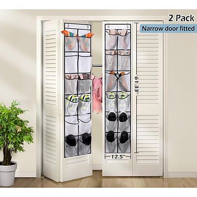 Over The Door Shoe Organizer with 12 Large Mesh Pockets Hanging Storage Rack 2 Pack