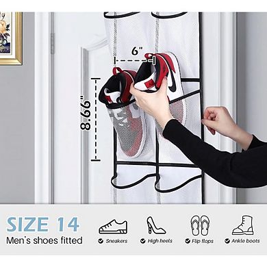 Over The Door Shoe Organizer with 12 Large Mesh Pockets Hanging Storage Rack 2 Pack