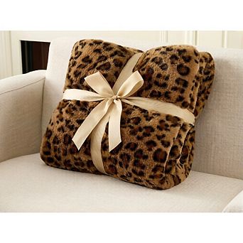JUANWANG Cheetah Print Throw, 50x60, Double-Sided Plush, Soft Faux Fur, Brown