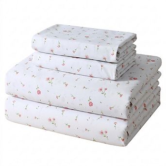 Pink Floral Microfiber Queen Sheet Set 4 pc 15" Deep Pocket Cozy Breathable