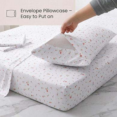 Pink Floral Microfiber Queen Sheet Set 4-Piece 15" Deep Pocket Cozy Breathable